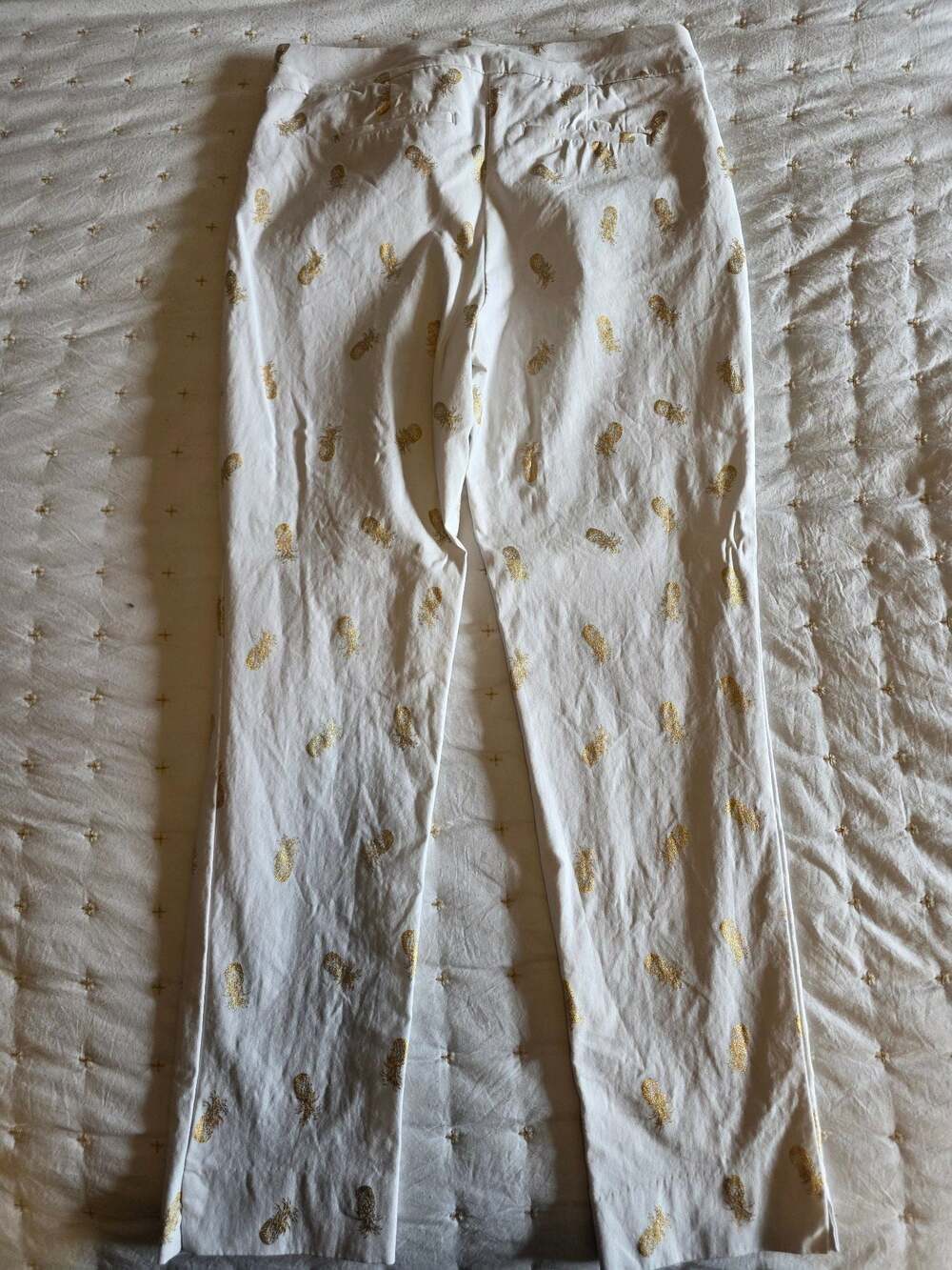 Chico's Brigette Ankle Pants in White with Gold Foil Pineapple Print - Picture 6 of 6